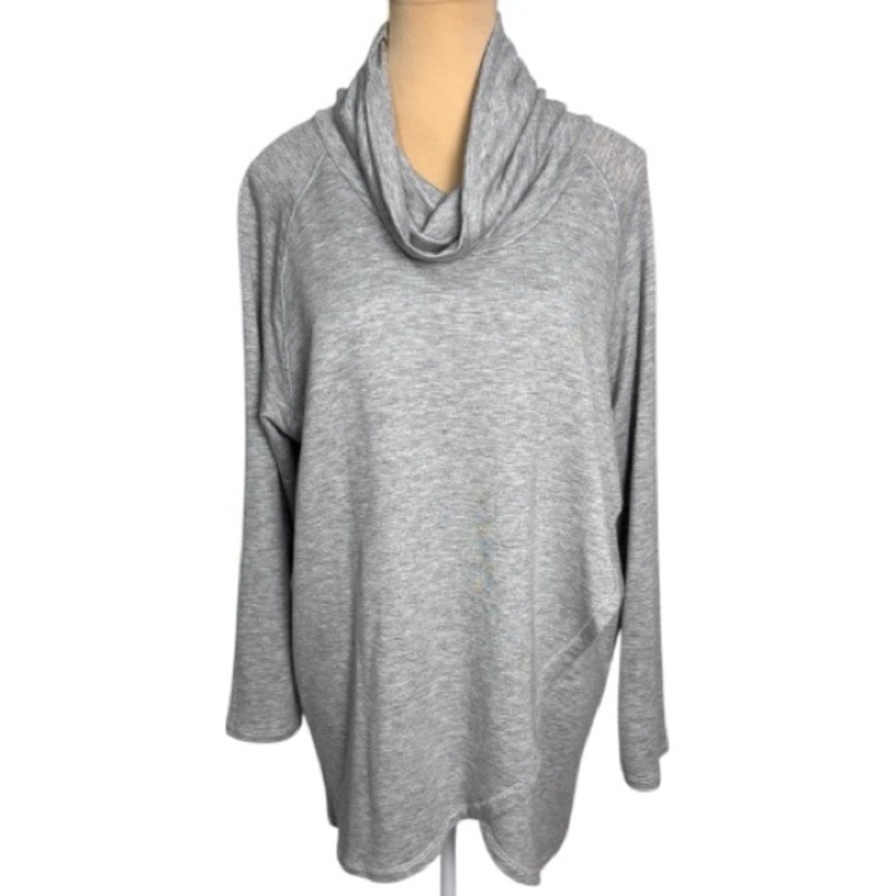 Kim & Cami Gray Cowl Neck Long Sleeve Tunic Top XL Asymmetrical Stretch EUC